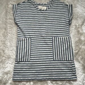 mabel + honey Striped Pocket Tee Dress in Gray & Slate